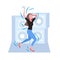 Woman dancing female dancer enjoying dance party girl having fun hi-fi audio speakers background flat full length vector