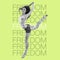 Woman, dancing and freedom, words and motivation overlay, fitness and dancer jump on inspirational poster on green