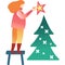 Woman decorating christmas tree vector flat icon