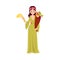 Woman or Demeter Greek Goddess stands holding cornucopia and wheat cartoon style