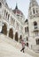 Woman descends the steps of architectural structure at city Budapest