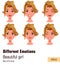 Woman with different face expressions. Young attractive blonde g