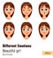 Woman with different face expressions. Young attractive girl wit