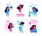 Woman in Different Life Scenes Vector Concepts Set
