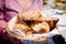 Woman with different types of bread