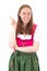 Woman in dirndl having great idea