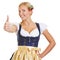Woman in a dirndl holding thumbs up