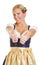 Woman in dirndl holding two thumbs up