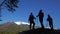 Woman do Nordic walking in nature on mountain. Silhouette. Girls and children use trekking sticks and nordic poles