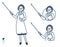 A woman doctor in a lab coat with Explanation with a pointing stick images