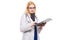 Woman doctor with stethoscope and clipboard