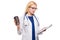 Woman doctor with stethoscope and clipboard