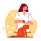 Woman doctor veterinarian drips drops to the cat from worms, parasites. Pet care treatment. Vector illustration in flat