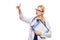 Woman doctor in white coat with clipboard