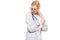 Woman doctor wraps in white coat