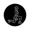 Woman does lunges with dumbbells black line icon.