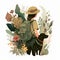 Woman is with dog. Tourist with a backpack is traveling. Beautiful colorful illustration. style. Generative AI