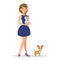 Woman with Dogs Flat Vector Color Illustration