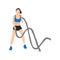 Woman doing Battle rope snakes exercise.