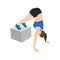 Woman doing box pike holds exercise. Pike push up with box