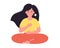 Woman doing breathing exercise. Woman meditating in lotus pose. World yoga day, mental wellness. Hand drawn vector