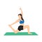 Woman doing Crescent lunge pose. Anjaneyasana