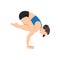 Woman doing Crow pose bakasana exercise.