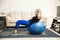 Woman doing crunches at home