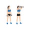 Woman doing Dual two arm dumbbell front shoulder raises exercise