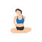 Woman doing easy pose with ear to shoulder stretch sukhasana exercise