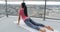Woman doing exercise in balcony 4k