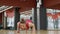 Woman is doing an exercise plank with a deviation back in yoga class.