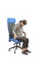 Woman doing exercises on the neck sitting in the chair at the office