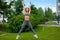 Woman doing exercises in the park