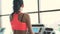 Woman doing exercises with racetrack in the gym. Look behind the woman