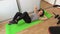 Woman doing fitness exercises for abs top view close up