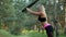 Woman doing fitness exercises outdoor.