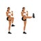 Woman doing Front kick exercise. Flat vector