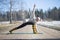 Woman doing hatha yoga outdoor