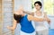 Woman doing a head kick during self defense training