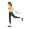 Woman doing leg swing exercise. Warm-up before workout