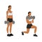 Woman doing Lunging. Lunge with bicep hammer curls exercise