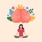 Woman doing meditation with powerful brain. Mind power. Brain meditate. Mindfulness.