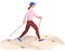 Woman doing nordic walking, exercising. A young woman walks on foot with walking sticks. Healthy lifestyle illustration