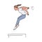 Woman doing parkour - flat drawing of young girl jumping down in dangerous move.