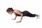 Woman doing push up exercise, isolated