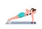 Woman doing push ups with dumbbells flat color vector faceless character
