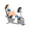 Woman doing recumbent bike cardio exercise. Flat vector illustration