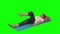 Woman doing rehabilitation exercise while lying at mat raising leg and knee flexed to 90 against green screen at studio