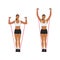 Woman doing Resistance band standing shoulder press. overhead press exercise